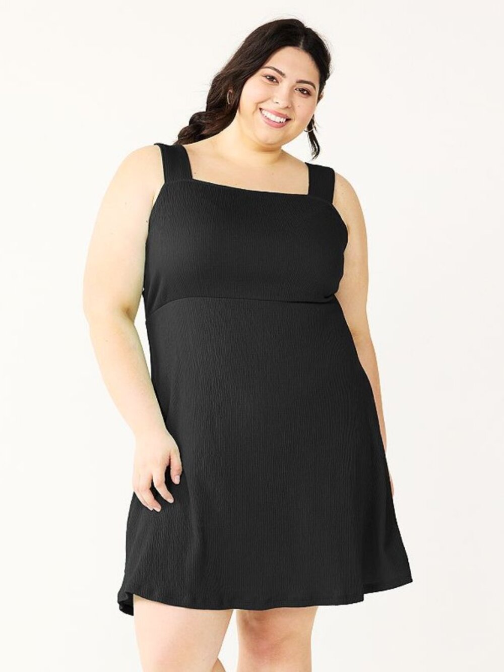 Junior's SO Plus Size Squareneck Tank Fit & Flare Mini Dress - Black - 3X - NWT